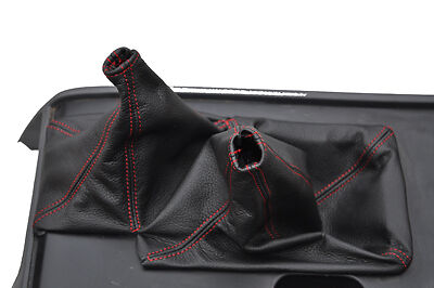 red stitch FITS LAND CRUISER 80 BLACK LEATHER MANUAL GEAR GAITER CUSTOM NEW
