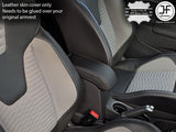 GREY STITCH TOP GRAIN LEATHER SKIN ARMREST LID COVER FITS FORD FIESTA MK9 13-16