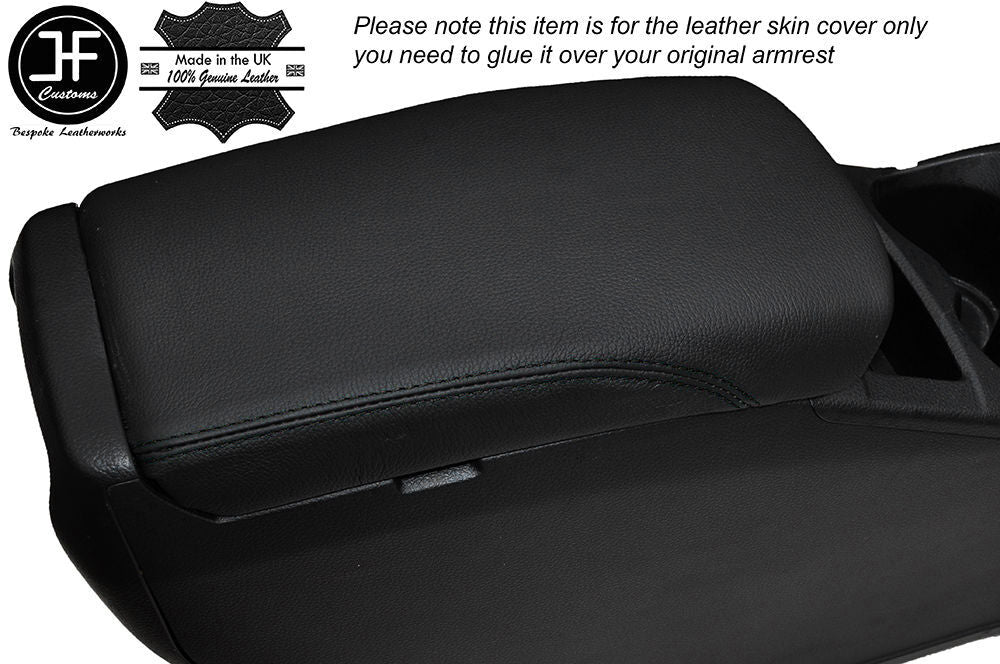 BLACK STITCHING REAL LEATHER ARMREST LID COVER FITS RENAULT KADJAR 2015-2017