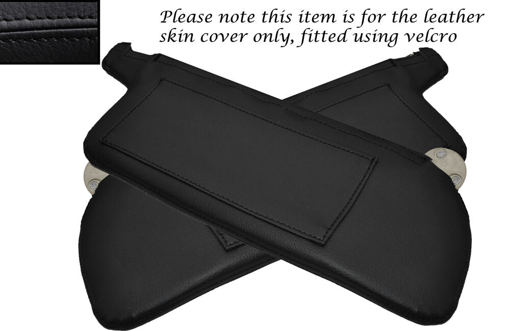 BLACK STITCHING 2X SUN VISORS LEATHER SKIN COVERS FITS VOLVO 240 1974-1993