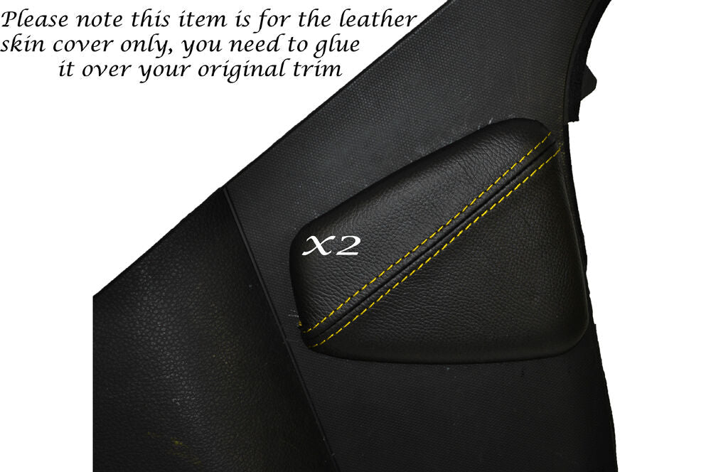 YELLOW STITCH 2X LEATHER KNEE PADS SKIN COVERS FITS NISSAN 350Z 2002-2005