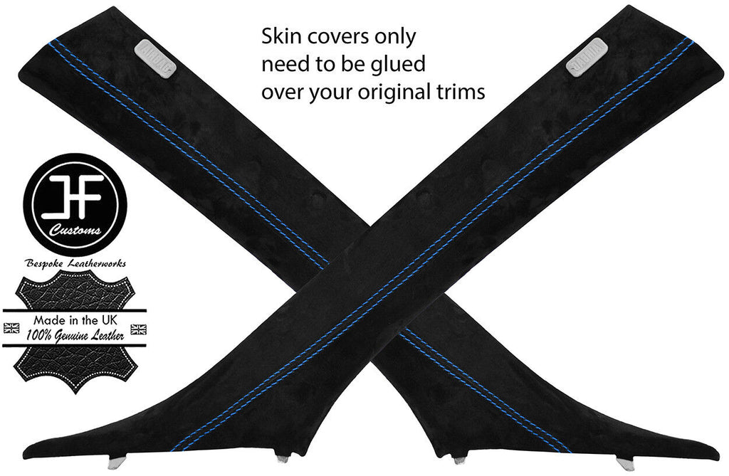 BLUE STITCH 2X A PILLAR SUEDE COVERS FOR BMW 6 SERIES E63 COUPE 2004-2010