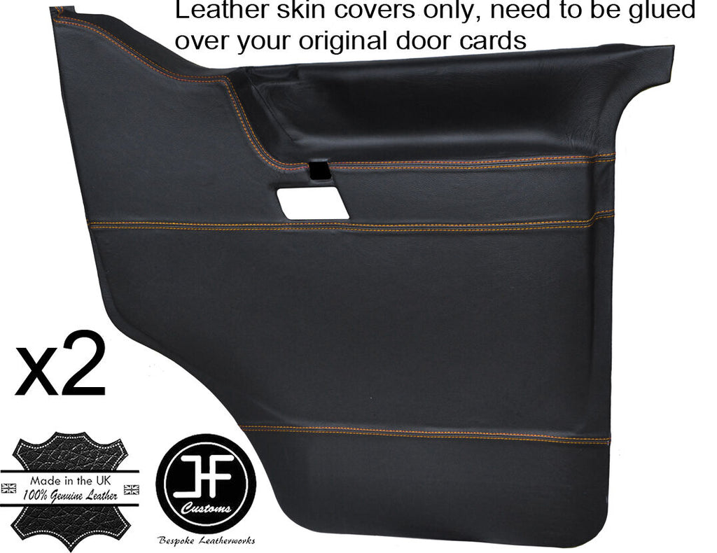 YELLOW STITCH 2X FRONT DOOR CARD LEATHER COVERS FITS VW T4 TRANSPORTER CARAVELLE