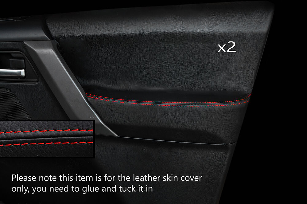 RED STITCH 2X FRONT DOOR CARD SKIN COVERS FITS LAND ROVER FREELANDER 2 06-14