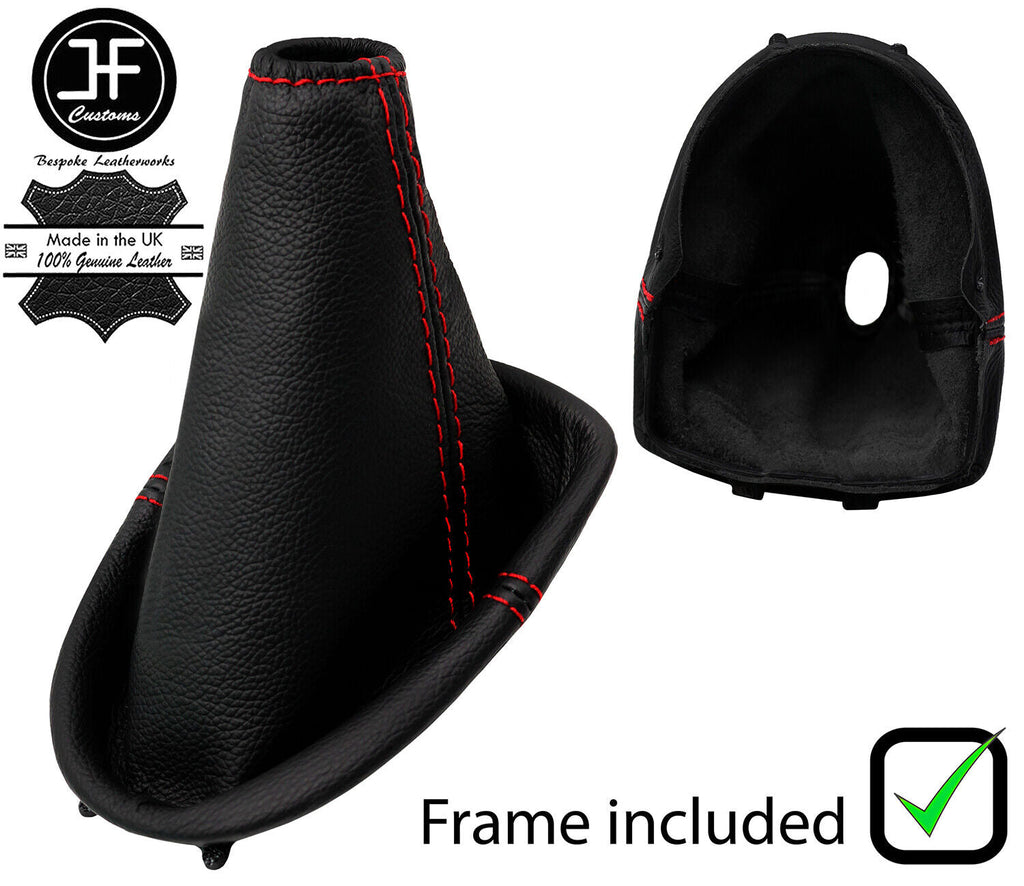 RED STITCH LEATHER GEAR GAITER+PLASTIC FRAME FITS FORD FIESTA MK4 MK5 95-02