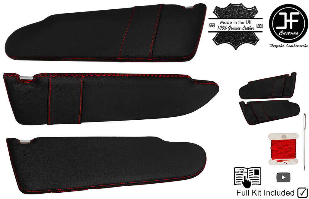 RED CROSS STITCH 2X SUN VISOR LEATHER COVERS FITS VW T5 TRANSPORTER NO MIRROR