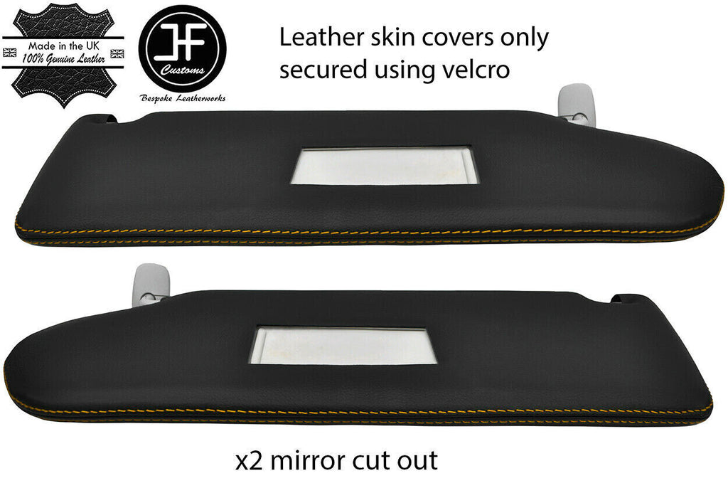 YELLOW STITCH 2X SUN VISOR LEATHER COVER FOR VW T6 TRANSPORTER 2 MIRROR CUTOUT