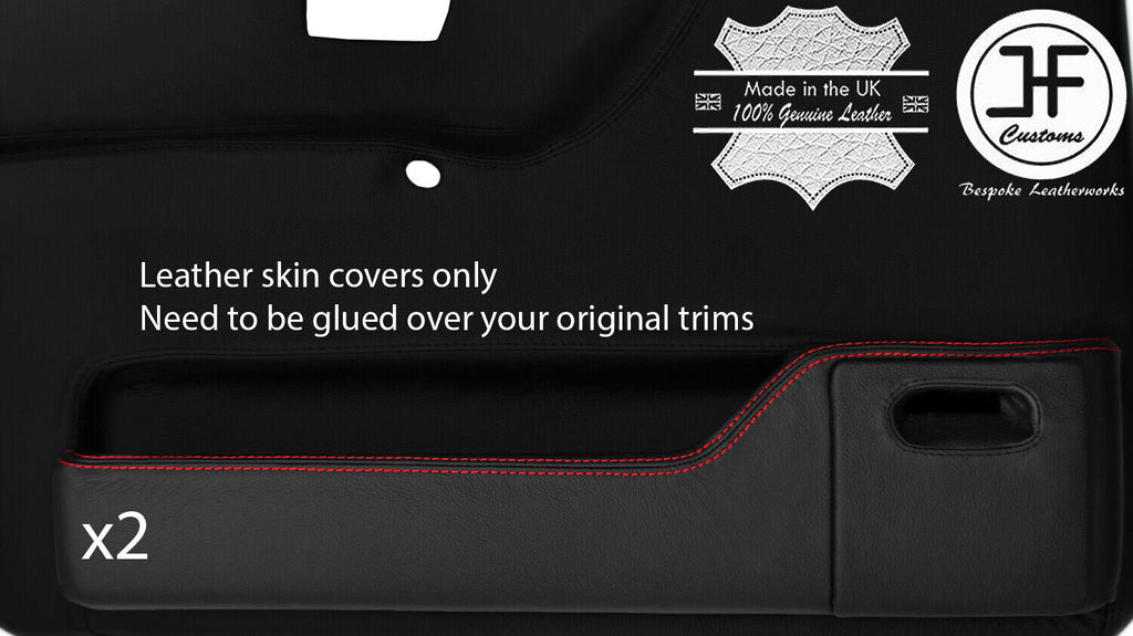 RED STITCH 2X DOOR POCKETS LEATHER COVERS FOR VW GOLF MK2 II 83-92 DSG2