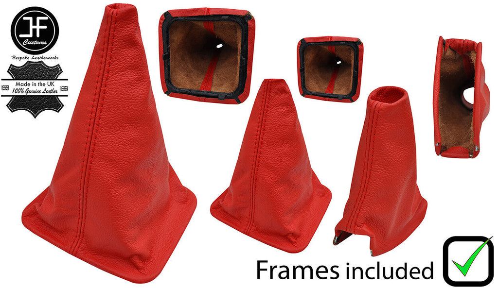 RED REAL LEATHER 3X GAITER SET WITH FRAMES FOR LAND ROVER DISCOVERY MK1 MK2