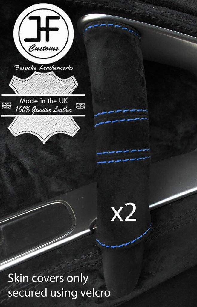 BLUE STITCHING 2X DOOR HANDLE REAL SUEDE COVERS FOR ALFA ROMEO MITO 2008-2017