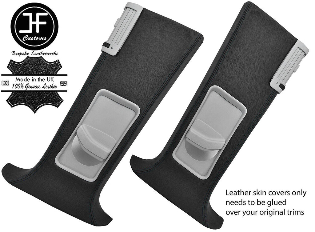 BLACK STITCH 2X UPPER B PILLAR LEATHER COVERS FITS VW T5 TRANSPORTER SHUTTLE