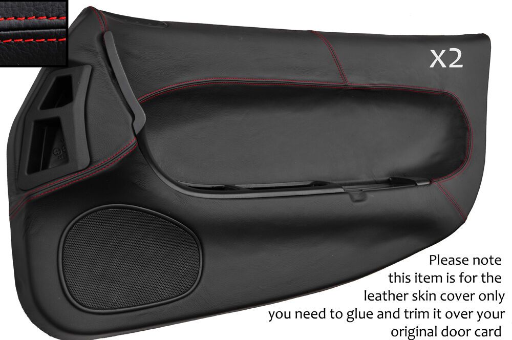 RED STITCH 2X DOOR CARDS LEATHER SKIN COVERS FITS MAZDA RX7 FD3S 92-02 JF1