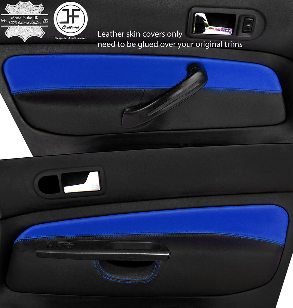 BLACK & BLUE 2X FRONT DOOR CARD LEATHER COVERS FOR VW GOLF MK4 98-05 3 DOOR