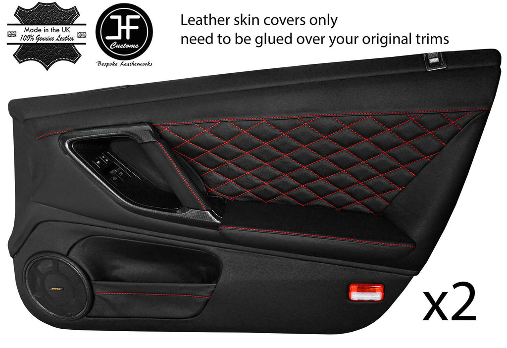 RED DIAMOND STITCH 2X FULL DOOR CARD LEATHER COVER FITS NISSAN GT-R R35 09-17