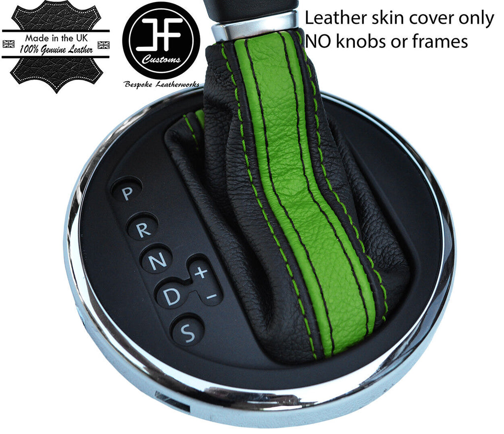 BLACK & GREEN STRIPE AUTO AUTOMATIC LEATHER GEAR GAITER FOR VW T5 TRANSPORTER