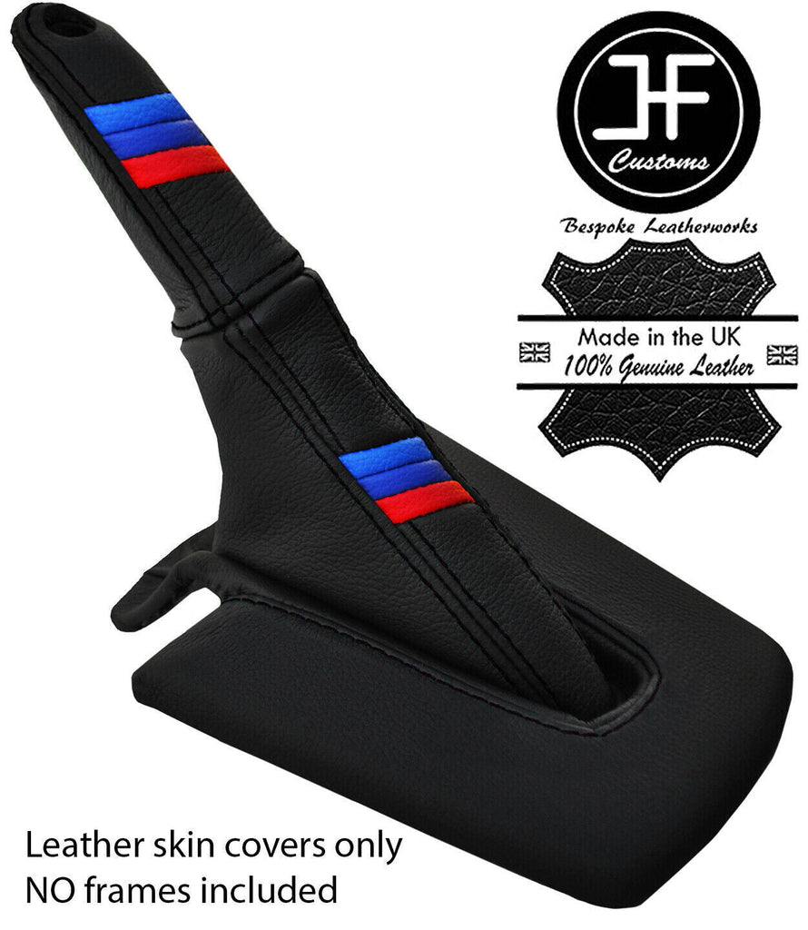 BLACK STITCH TRI STRIPE LEATHER HANDBRAKE GAITER+HANDLE COVER FOR BMW Z4 E85 E86