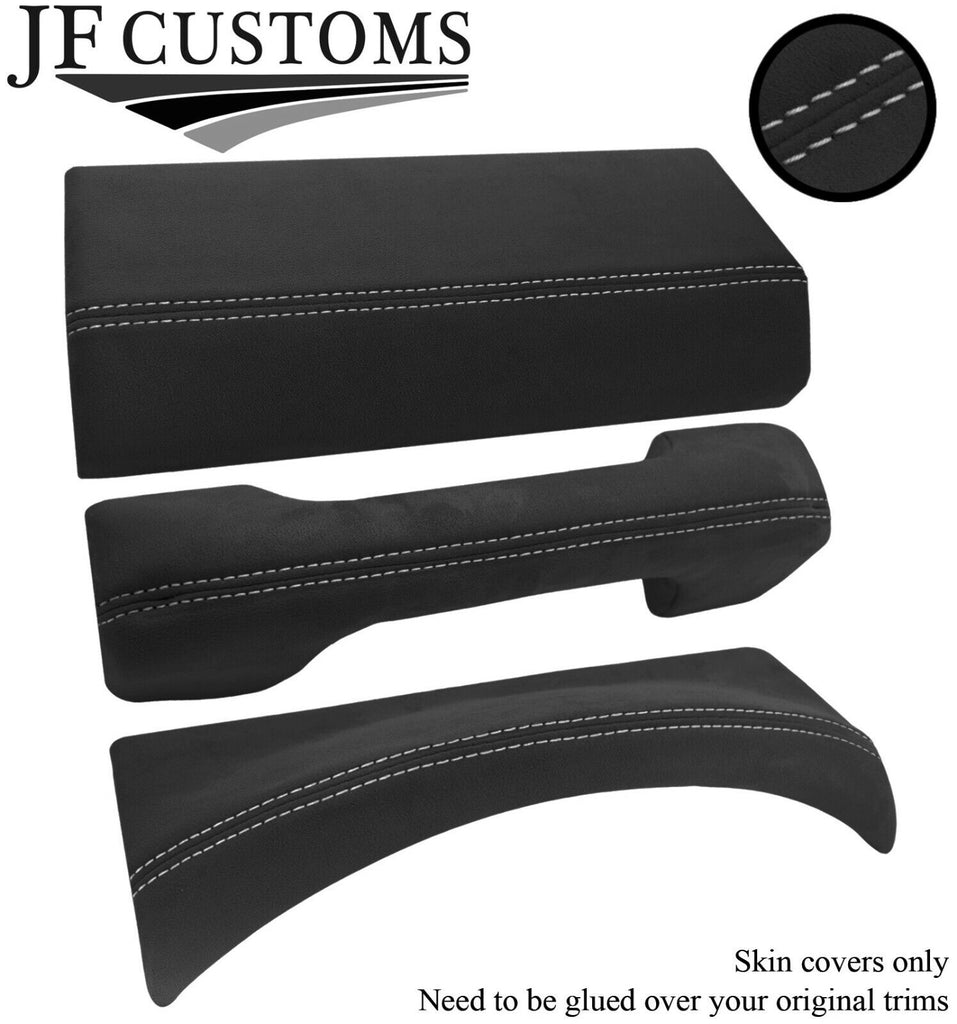 WHITE STITCH 3X DASH TRIM DARK GREY SUEDE COVERS FOR LAND ROVER DEFENDER 07-16