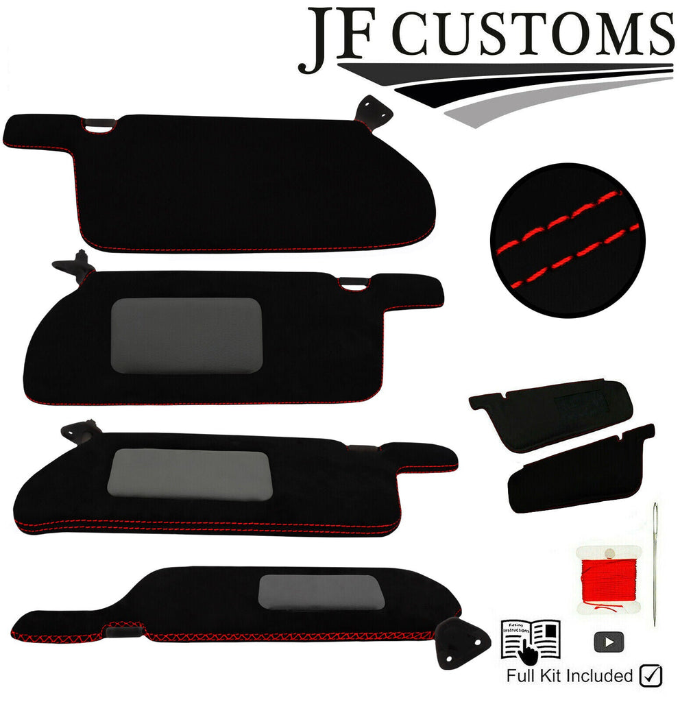 RED CROSS STITCH SUEDE 2X SUN VISOR COVERS FOR NISSAN SKYLINE R33 GTR GT-T 93-98