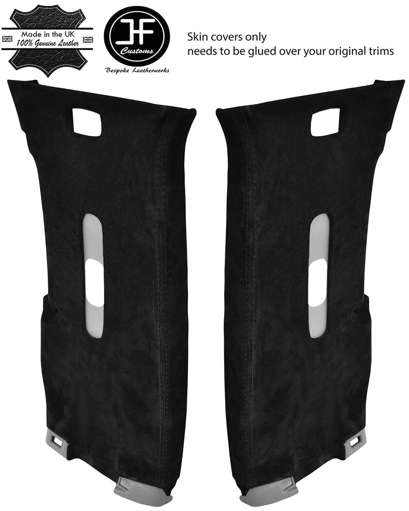 BLACK STITCH 2X MID UPPER B PILLAR REAL SUEDE COVERS FITS NAVARA D40 2006-2014