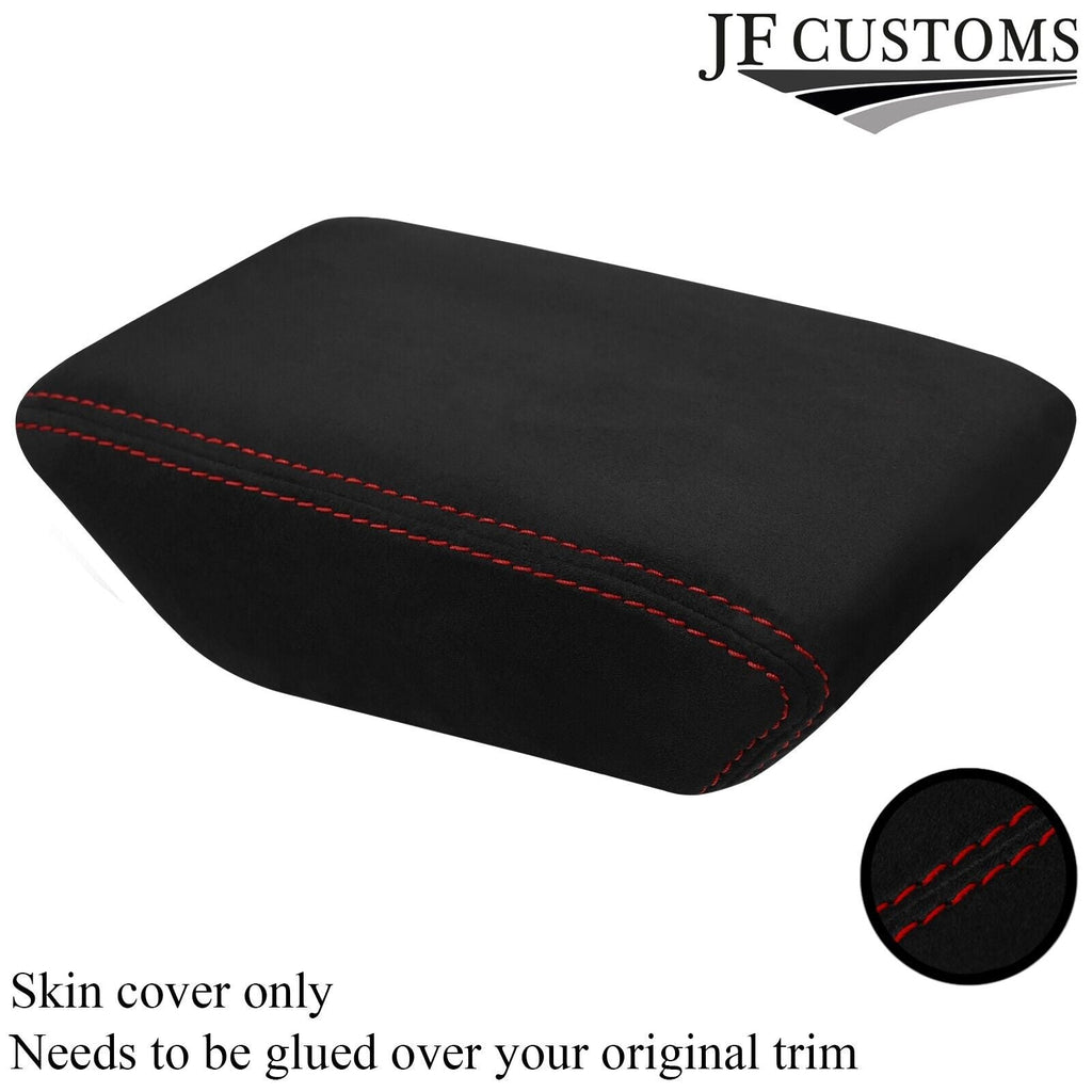 DARK RED STITCH SUEDE ARMREST LID COVER FITS VW POLO 2017-2022 CUSTOM NEW