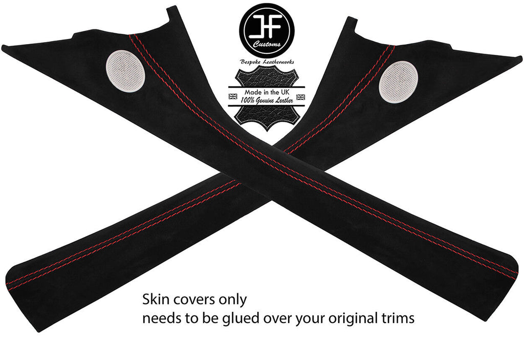 RED STITCH 2X A PILLAR REAL SUEDE COVERS FITS MERCEDES A CLASS W169 2004-2012