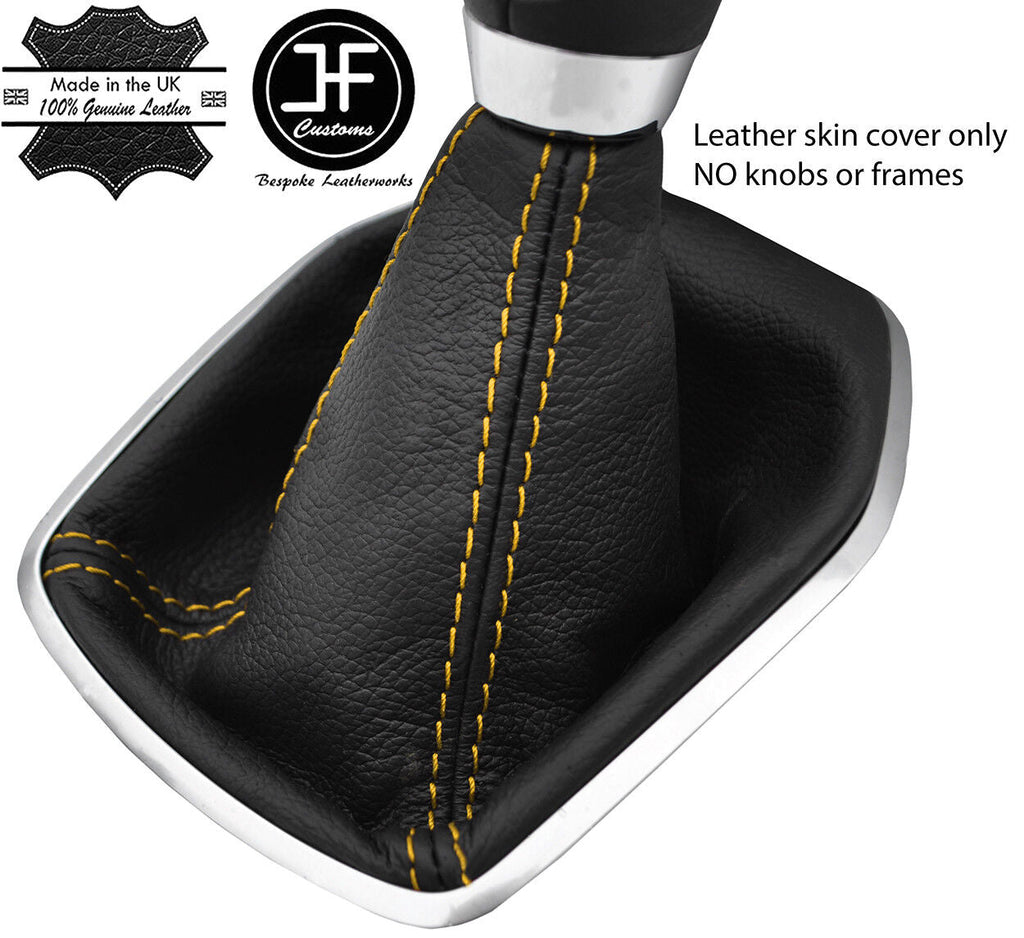 YELLOW STITCH TOP GRAIN LEATHER MANUAL GEAR GAITER FOR FORD FIESTA MK9 2013-2017