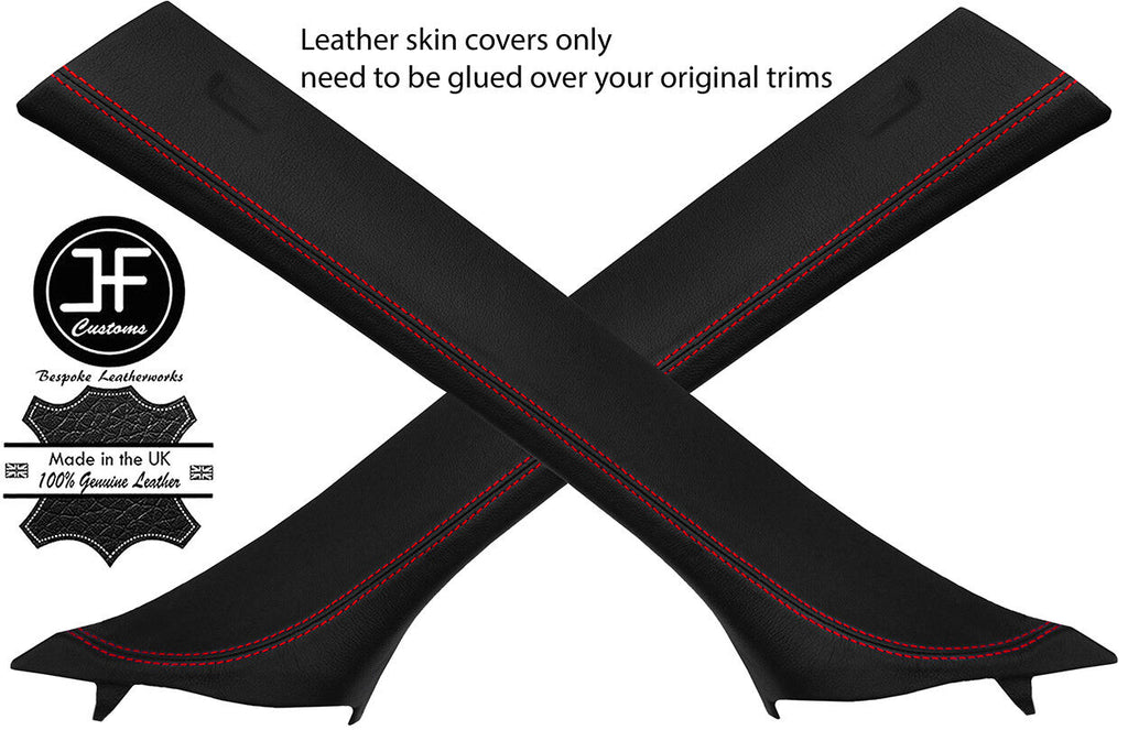 RED STITCH 2X A PILLAR REAL LEATHER COVERS FITS BMW X5 E70 2007-2013 CUSTOM NEW