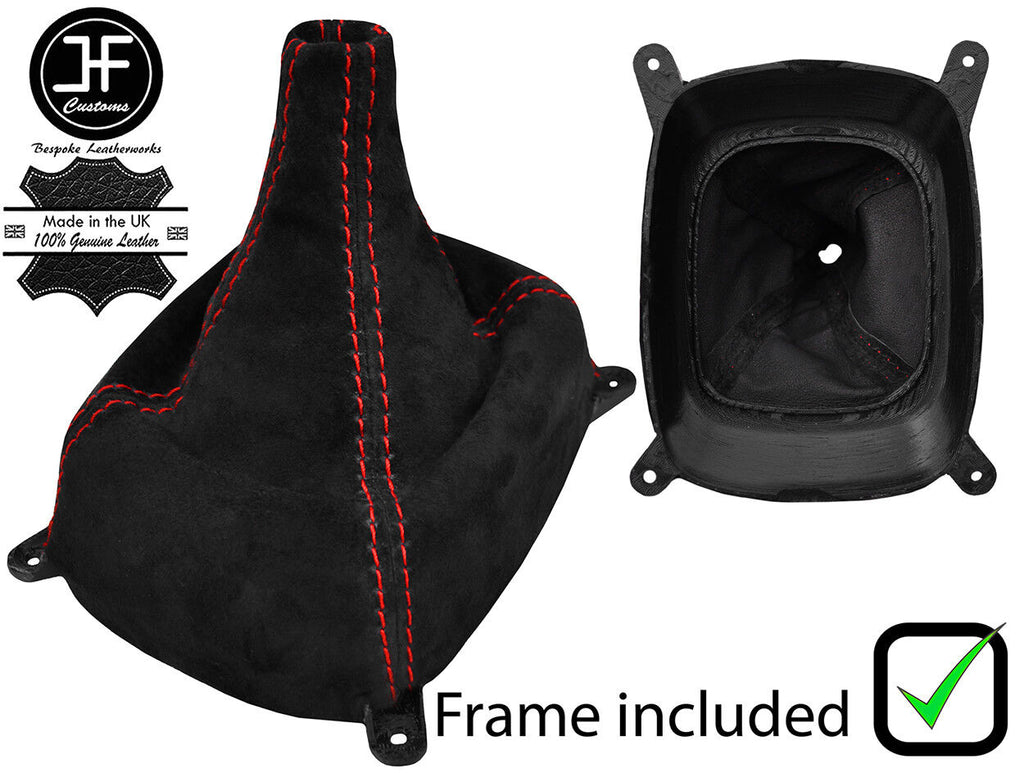 RED STITCHING SUEDE GEAR GAITER+PLASTIC FRAME FOR MITSUBISHI LANCER EVO 4 5 6