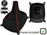 RED STITCHING SUEDE GEAR GAITER+PLASTIC FRAME FOR MITSUBISHI LANCER EVO 4 5 6