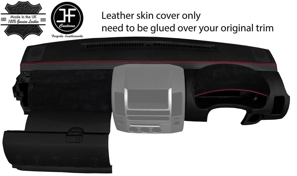 RED STITCH DASH DASHBOARD LEATHER & SUEDE COVER FITS NISSAN NAVARA D40 06-15