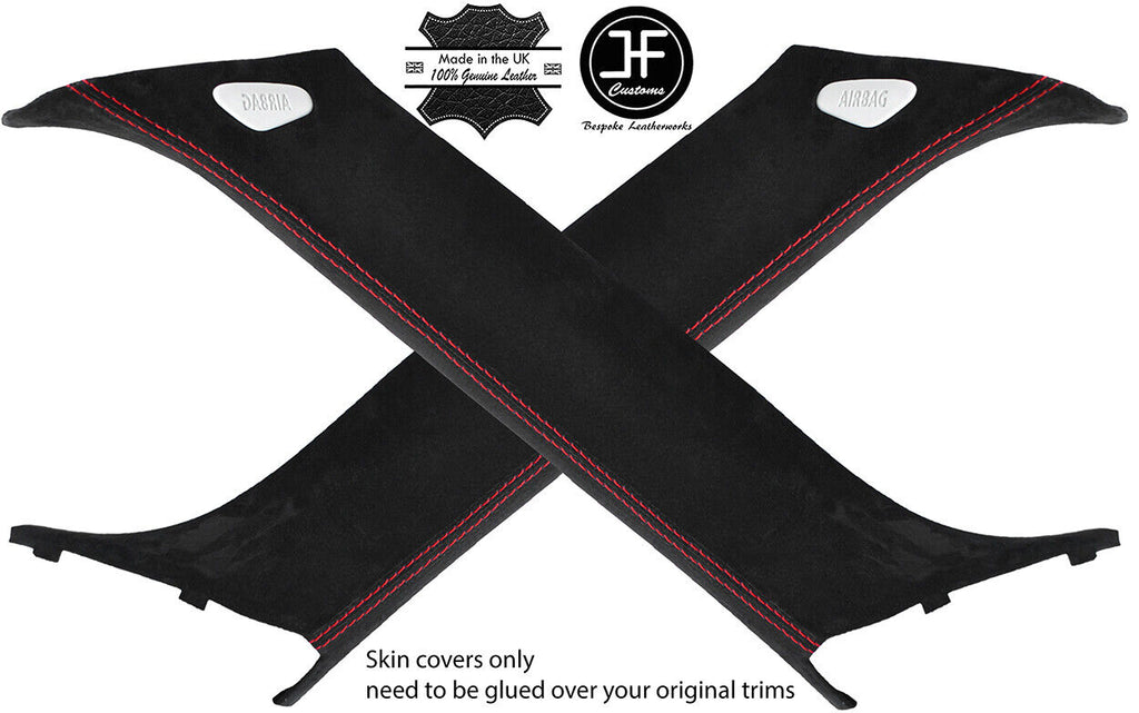 RED STITCH 2X A PILLAR REAL SUEDE COVERS FITS BMW MINI CLUBMAN R55 07-13