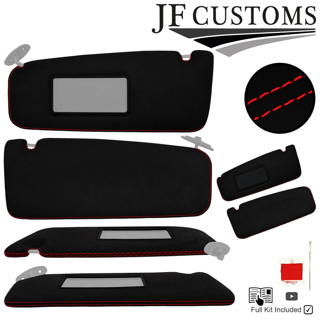 RED CROSS STITCH ITALIAN SUEDE 2X SUN VISOR COVERS FITS BMW E31 90-99 CUSTOM NEW
