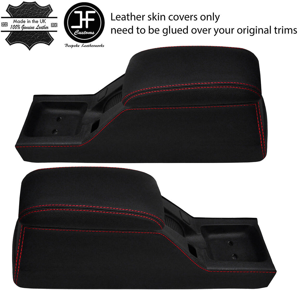 RED STITCH CONSOLE & ARMREST LEATHER COVERS FOR FORD ESCORT RS COSWORTH 92-96