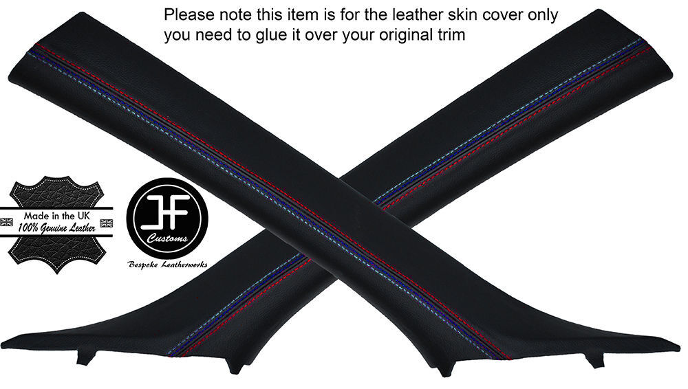 BLACK & TRI LEATHER 2X A PILLAR COVERS FOR BMW 6 SERIES E64 CONVERTIBLE 04-11