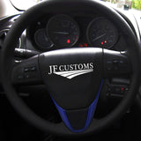 FOR MAZDA 6 MK2 08-12 R BLUE & BLACK LEATHER COVERED STEERING WHEEL TRIM + FRAME
