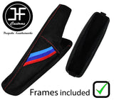 RED STITCH TRI STRIPE SUEDE HANDBRAKE GAITER +PLASTIC FRAME FOR BMW 3 E36 91-99