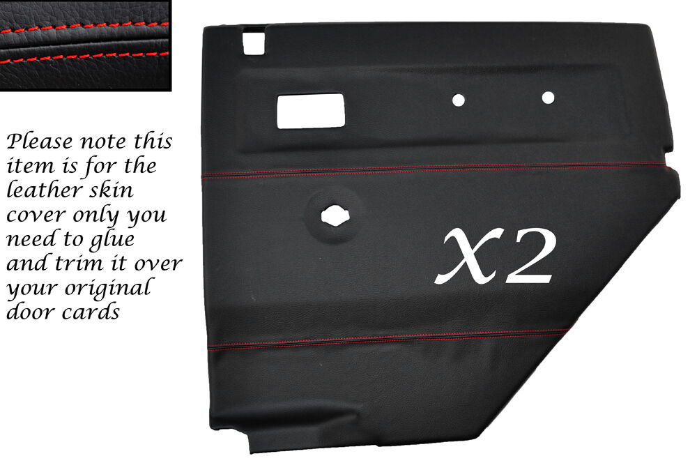 RED STITCH 2X REAR DOOR CARDS LEATHER COVERS FITS LAND ROVER DEFENDER 110