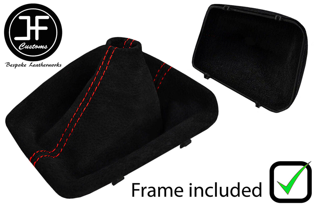 RED STITCH SUEDE GEAR GAITER + PLASTIC FRAME FOR BMW 3 SERIES E36 3 1991-1999