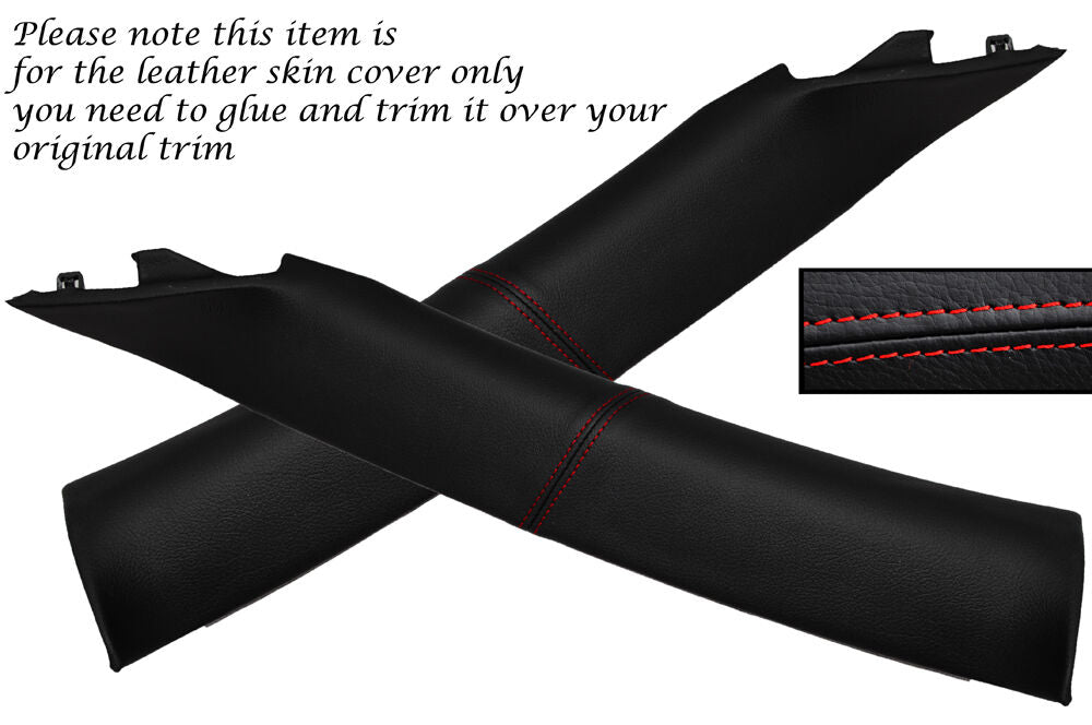 RED STITCH WINDSCREEN PILLAR LEATHER SKIN COVERS FITS NISSAN 350Z 2002-2009