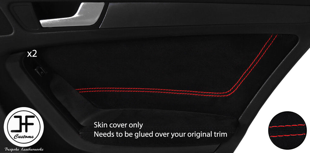 RED  STITCH 2X REAR DOOR CARD TRIM SUEDE COVERS FITS AUDI A5 SPORTBACK 4 DOOR