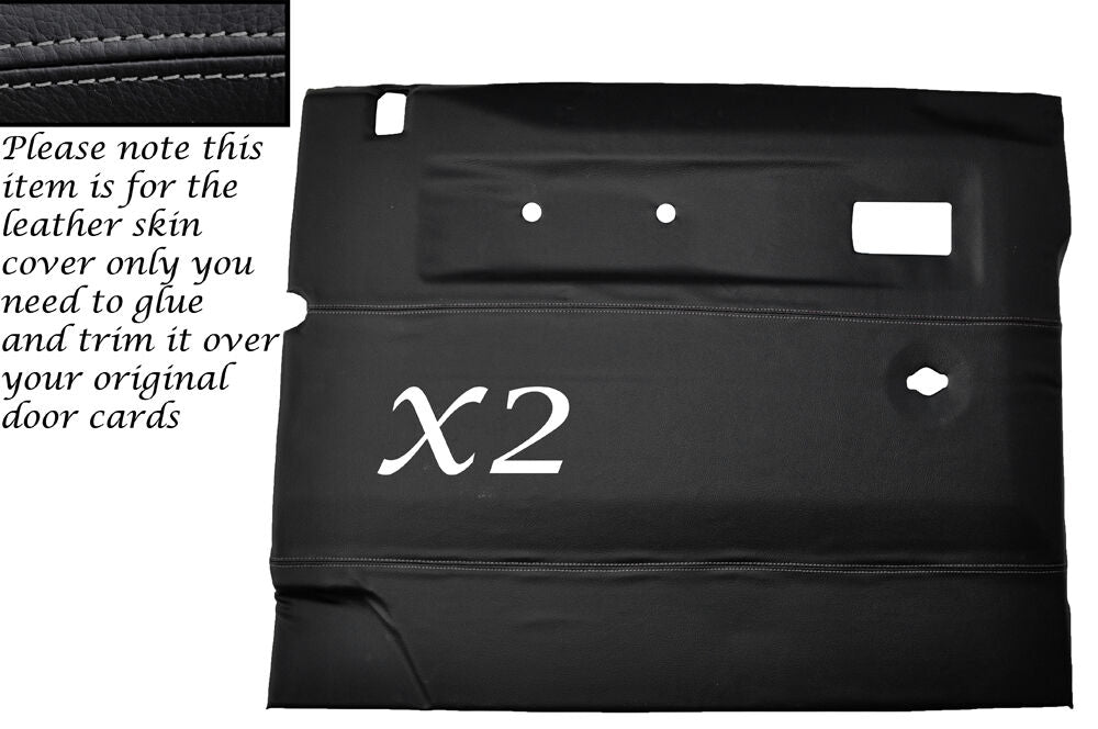 GREY STITCH 2X FRONT DOOR CARDS LEATHER COVERS FITS LAND ROVER DEFENDER 90 110