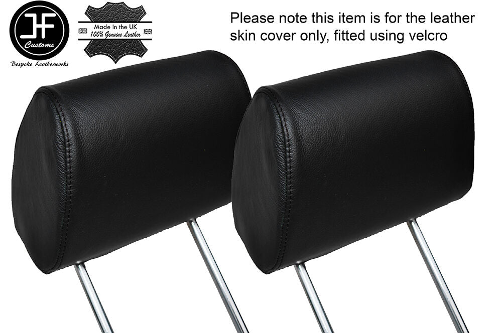 BLACK STITCH 2X FRONT HEADREST LEATHER SKIN COVERS FITS BMW 3 SERIES E30 84-92