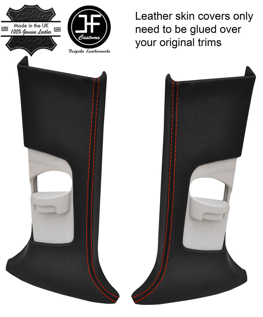 RED STITCH 2X UPPER B PILLAR LEATHER COVERS FITS FORD FOCUS MK3 12-18 5 DOOR