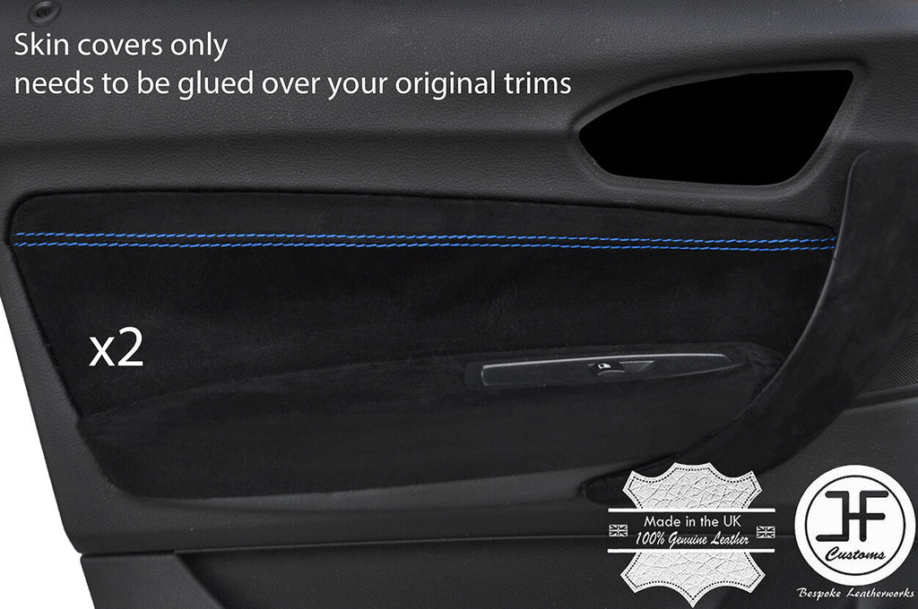 BLUE STITCH 2X FRONT DOOR CARD TRIM SUEDE COVERS FOR BMW F20 F21 11-17