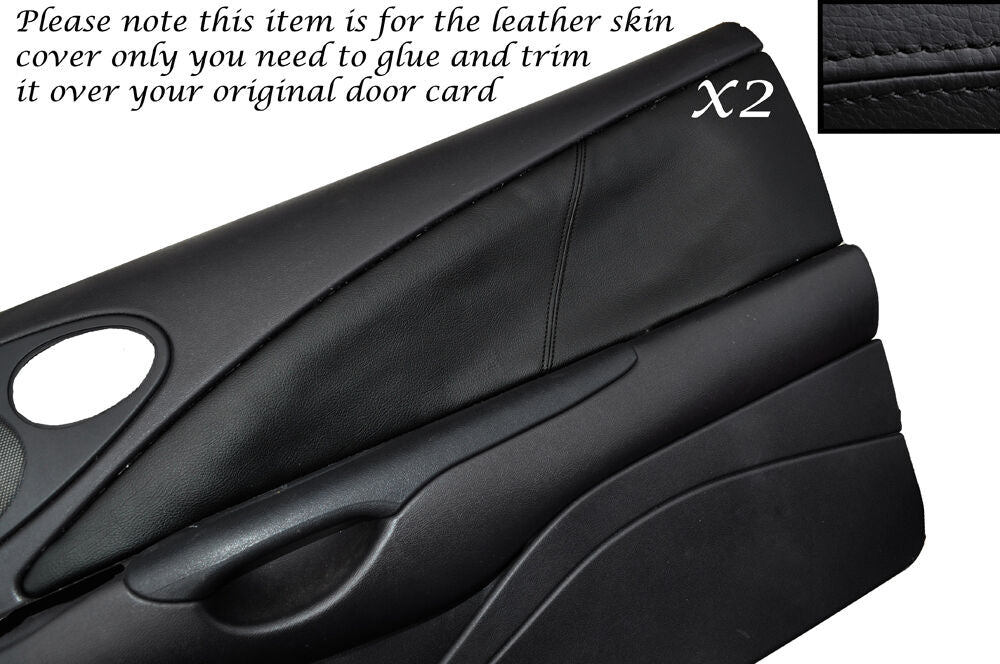 BLACK STITCH 2X DOOR CARD TRIM LEATHER SKIN COVERS FITS FORD PUMA 1997-2002