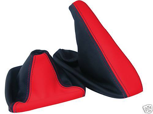 FITS BMW E36 GAITERS SET 2TONE GENUINE LEATHER RED BLACK CUSTOM NEW MADE IN UK