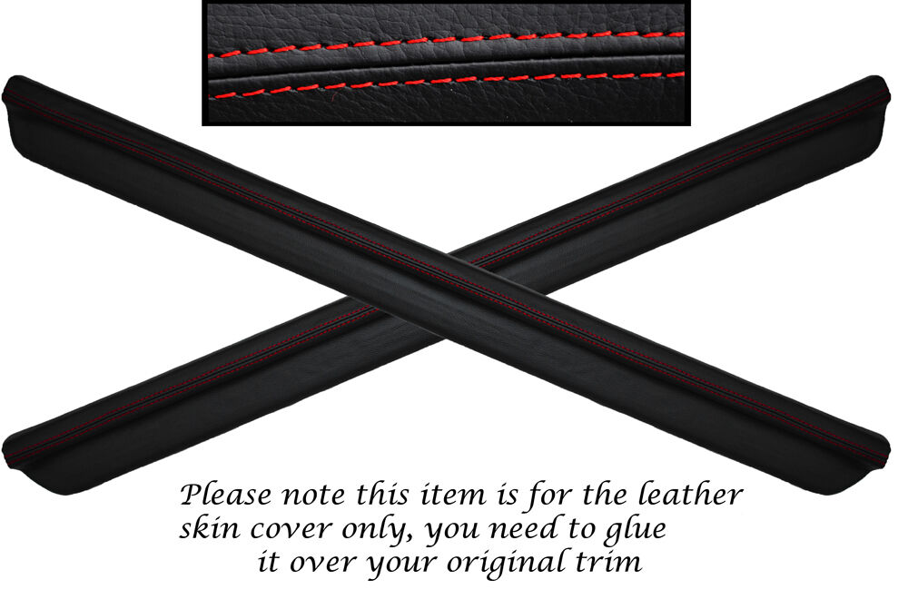 RED STITCH 2X DOOR SILL TRIM LEATHER SKIN COVER FITS NISSAN SKYLINE R33 93-98