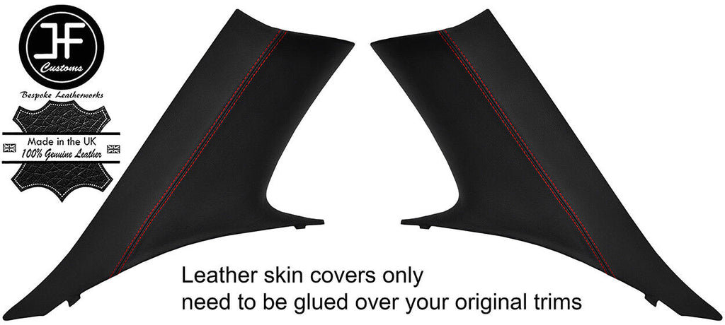RED STITCH 2X REAR C PILLAR LEATHER COVERS FOR BMW 6 SERIES E63 COUPE 04-10