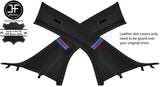 BLACK STITCH TRI STRIPE 2X A PILLAR REAL LEATHER COVERS FOR BMW I3 2013-2018