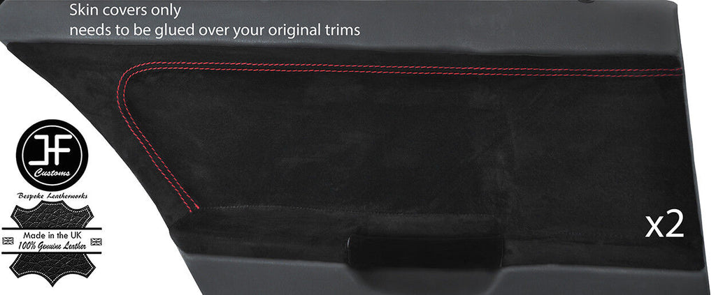 RED STITCH 2X REAR DOOR CARD SUEDE COVERS FOR BMW E36 SALOON TOURING STYLE 2